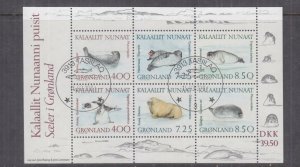 GREENLAND, 1991 Marine Mammals Souvenir Sheet, used.