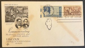 LINCOLN DOUGLAS DEBATES #1115 AUG 27 1958 FREEPORT IL FIRST DAY COVER (FDC) BX5