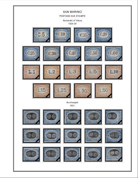 COLOR PRINTED SAN MARINO [CLASS.] 1877-1943 STAMP ALBUM PAGES (24 illust. pages)