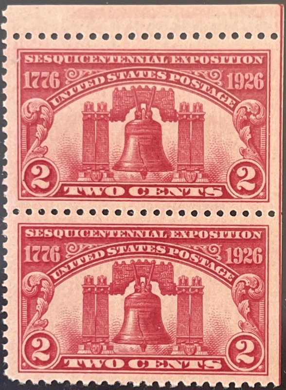 Scott #627 1926 2¢ Sesquicentennial Expo MNH OG natural straight edge pair