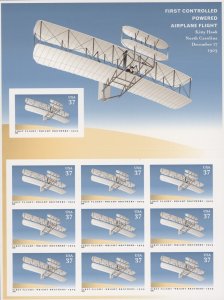 2003 US Scott #3783 37c First Controlled Powered Flight Sheet of 10