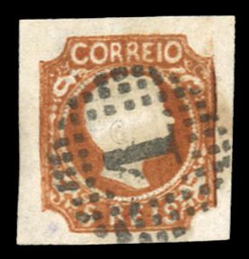 Portugal #9 Cat$70, 1856 5r brown, used, thin