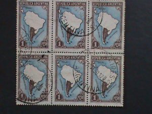 ​ARGENTINA-1935 SC#446 MAP OF SOUTH AMERICA- USED BLOCK  WE SHIP TO WORLDWIDE