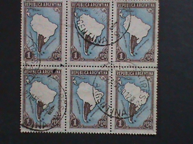 ​ARGENTINA-1935 SC#446 MAP OF SOUTH AMERICA- USED BLOCK  WE SHIP TO WORLDWIDE
