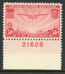 USA 1937 Airmail 50¢ Red Trans Pacific Plate Number Single Scott C22 MNH X616