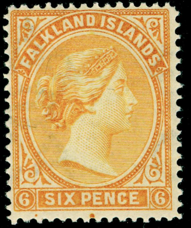 FALKLAND ISLANDS SG34, 6d yellow, LH MINT. Cat £55.