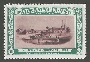 St. John's & Church St., Parramatta, N.S.W., Australia, 1938 Poster Stamp