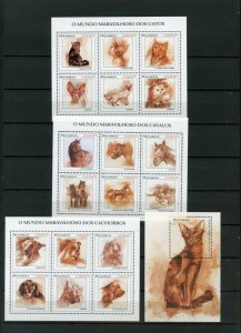 MOZAMBIQUE 2002 PETS & HORSES 3 SHEETS OF 6 STAMPS & S/S MNH