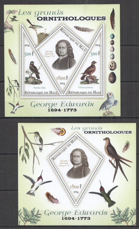 2014 Birds Great Ornithologists George Edwards 1Kb+1Bl Mnh Pe292