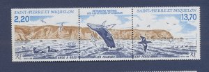 ST PIERRE & MIQUELON - Scott 506-507a - MNH strip of three - bird, whale