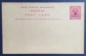 RARE SARAWAK MALAYA 3c Prestamped Postcard with opt 4 CENTS Unused ISC#P2 M5039