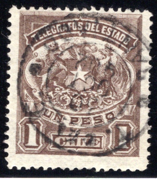 Chile, H4,Type 1, 1P deep brown, Used  Telegraph / Telegrafos