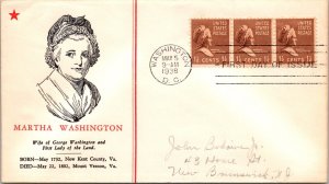 FDC 1938 SC #805 Linprint Cachet - Washington DC - Strip Of 3 - J5401