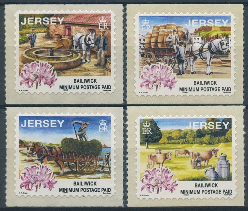 Jersey 1998 MNH Farm Animals Stamps Days Gone By Horses Cows 4v S/A Set 