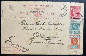 1911 Seychelles Postal Stationery Postcard Uprated Cover To Gottingen Germany