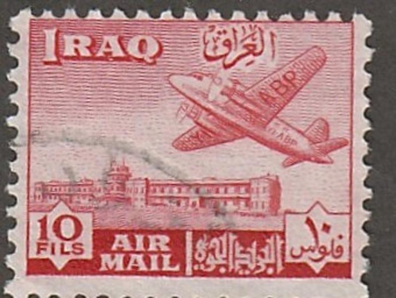 IRAQ stamp, Scott# C-4,used,  Airmail stamp, airplane, red, nice stamp, #IRC4