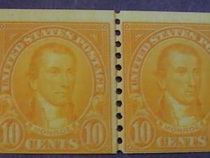 U.S.# 603-MINT/NEVER HINGED---JOINT LINE PAIR---ORANGE---MONROE---1924