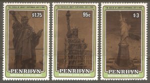 PENRHYN ISLANDS Sc# 346 - 342 MNH FVF Set of 3 Statue of Liberty