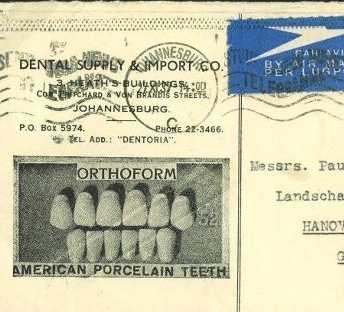 T153a 1927 South Africa DENTISTRY ADVERT Cover *Porcelain Teeth*Vignette Germany