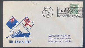 1945 Montreal Canada Patriotic cover to Vancouver The Navy Is Here