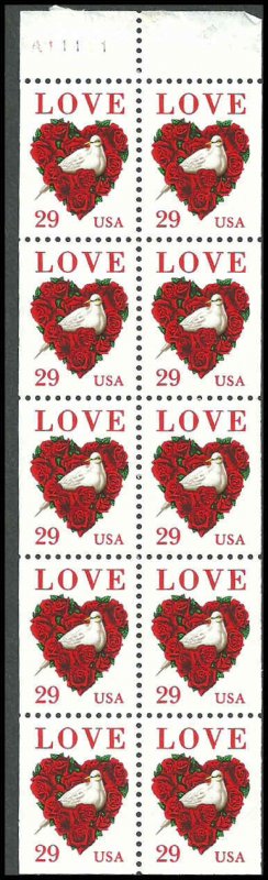 PCBstamps   US #2814a Bk Pane $2.90(10x29c)Love, (dove), unfolded, MNH, (1)
