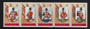 ST HELENA 509 STRIP OF 5 MNH FLAGS AND MILITARY UNIFORMS 1989