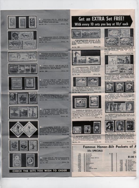 Old  Jamestown Stamp Company stamp add and order blank from the 1950's or 1960's