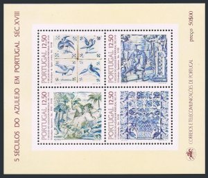 Portugal 1563a-1566a sheets, 1466b, MNH. Tiles 1983. Hunting scene,Birds,Flowers