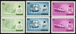 GHANA Sc 14-16 VF/MNH PAIRS -1957 -Black Star Ships & Fish COMPLETE SET OF PAIRS