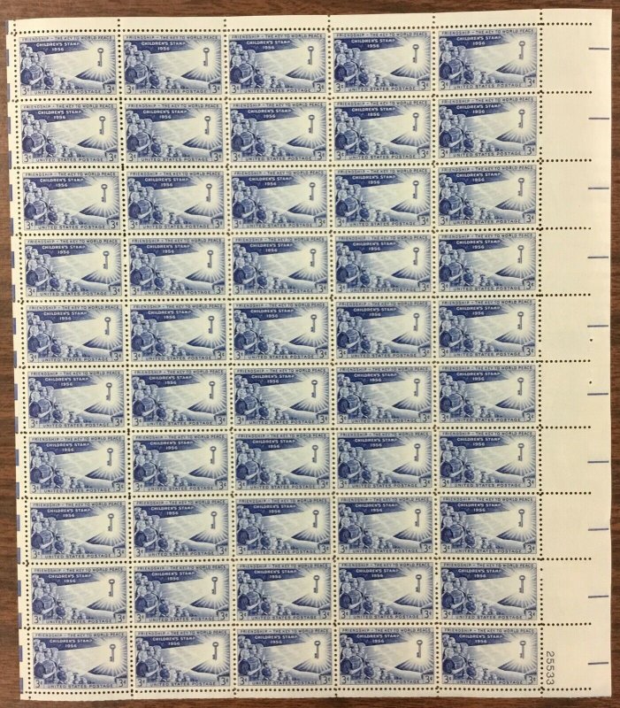 1085   Children of the World   MNH  3 cent sheet of 50    1956