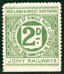 GB M&GNR RAILWAY 2d Letter Stamp *MIDLAND & GREAT NORTHERN JOINT* Mint MNG BRW61