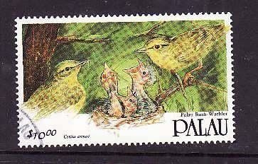 Palau-Sc#283- id12-used $10 Bush Warbler-1991-2-