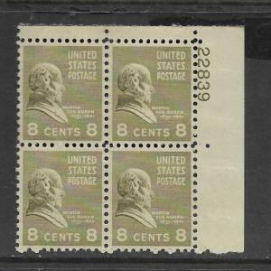 UNITED STATES, 813, MNH, PLATE BLOCK 71, MARTIN VAN BUREN