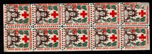 1918 Original US Red Cross X-Mas Seal Scott #- 21b Complete Pane of 10 Unused