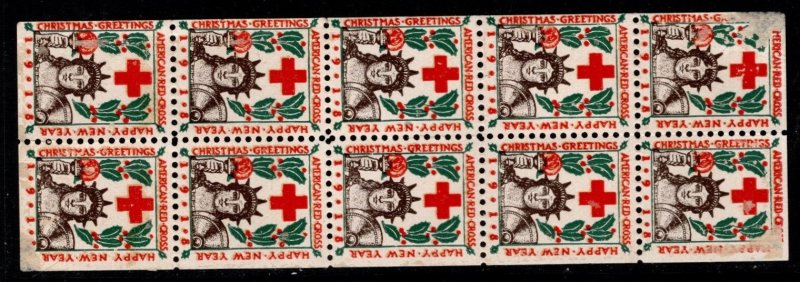 1918 Original US Red Cross X-Mas Seal Scott #- 21b Complete Pane of 10 MNH