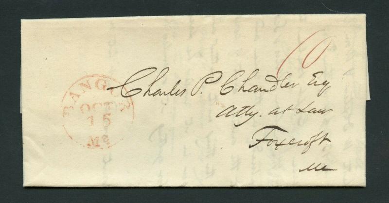 UNITED STATES BANGOR ME.1839  RED CANEL STAMPLESS  COVER WITH  BOND LETTER