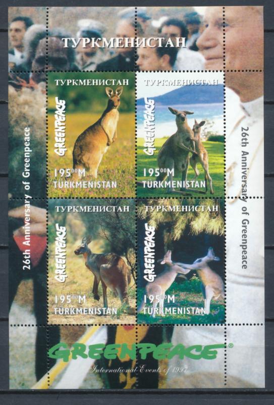 Turkmenistan 1997 souvenir sheet of 4 of 195m MNH - Greenpeace, Kangaroo