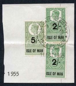 Isle of Man KGVI 5/- and 2 x 2/- Key Plate Type Revenues CDS on Piece