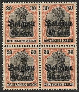 BELGIUM  1916  German Occupation Sc N19  30c on 40pf Mint NH Block VF