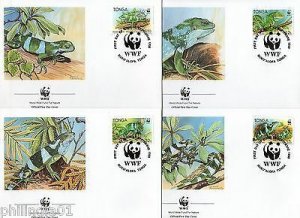 Tonga 1990 Banded Iguana Reptiles Sc 204-07 Wildlife Fauna WWF FDCs Set  # 76