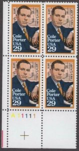 1991 Cole Porter Plate Block of 4 29c Postage Stamps, Sc# 2550, MNH, OG