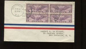 C16 AIRMAIL BLOCK OF 4 STAMPS AUGUST 19 1931 FIRST DAY COVER (LV 1193)