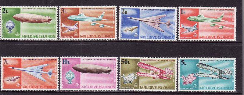 D1-Maldives-Scott#266-73-unused NH set-Planes-History of Avi