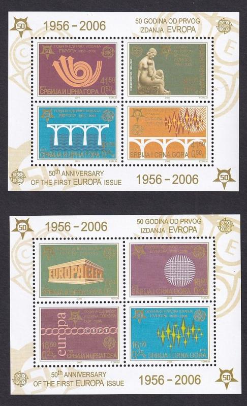 Serbia  #286a-293a   2005  MNH  2 sheets Europa stamps 50 years