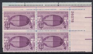 1112 Atlantic Cable Centennial Plate Block MNH