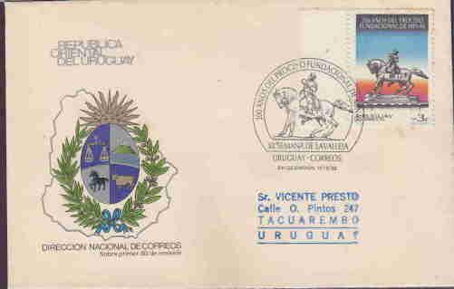 URUGUAY FDC MINAL ANNIV. HORSE SCULPTURE AAE4511