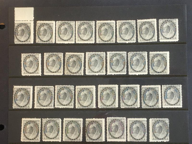 Accumulation of Thirty 1898 Canada Sc 74 black ½c QV Numeral, Singles, SCV $...