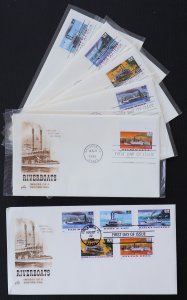 U.S. Used #3091 - 3095 32c Riverboats Set of 6 ArtCraft First Day Covers