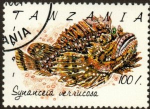 Tanzania 821 - Cto - 100sh Reef Stonefish (1991) (cv $1.75)