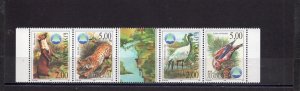 YUGOSLAVIA 1998 FAUNA STRIP OF 4 STAMPS & LABEL MNH